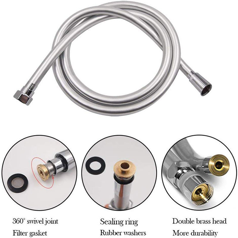 PVC High Pressure Silver & Black Smooth Shower Hose For Bath Handheld Head Flexible 360° rotation