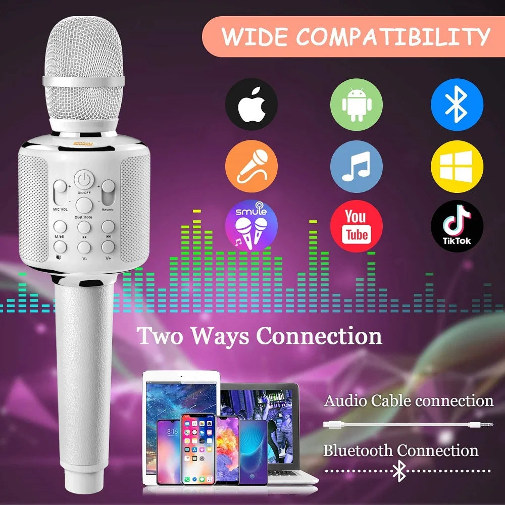 Karaoke Microphone Bluetooth Wireless Mic Portable Singing Machine with Duet Sing/Record/Play/Reverb Adult/Kid Gift for Home KTV