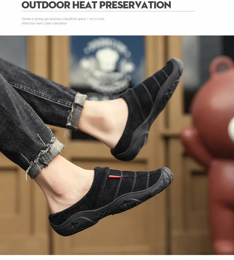 New Men Slippers Winter Bottom Soft Home Shoe Cotton Thick Slippers Indoor Slip-On Slides Comfortable Shoe Slippers Plus Size