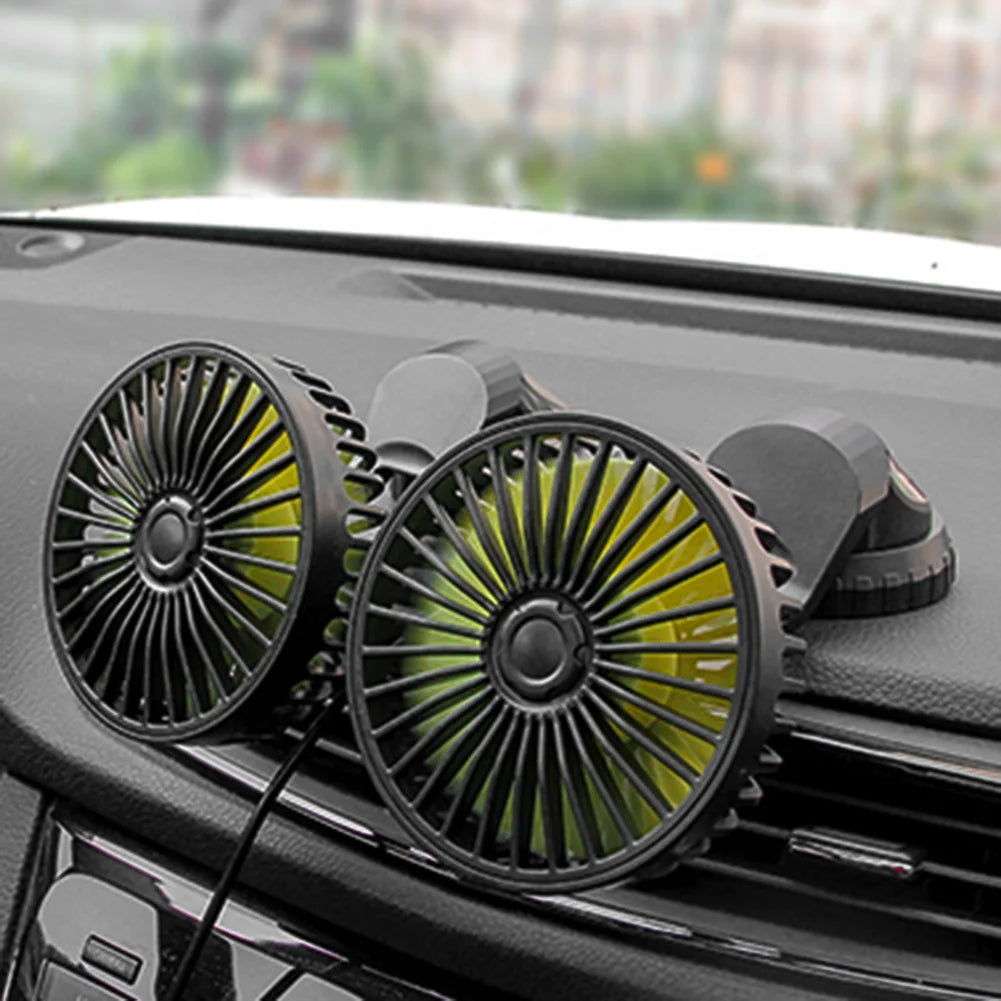 USB Powered Car Fan Multi-Angle Rotatable Dual Head 3-Speed Dashboard ABS Three Speeds Summer Cooling Fan Accessories