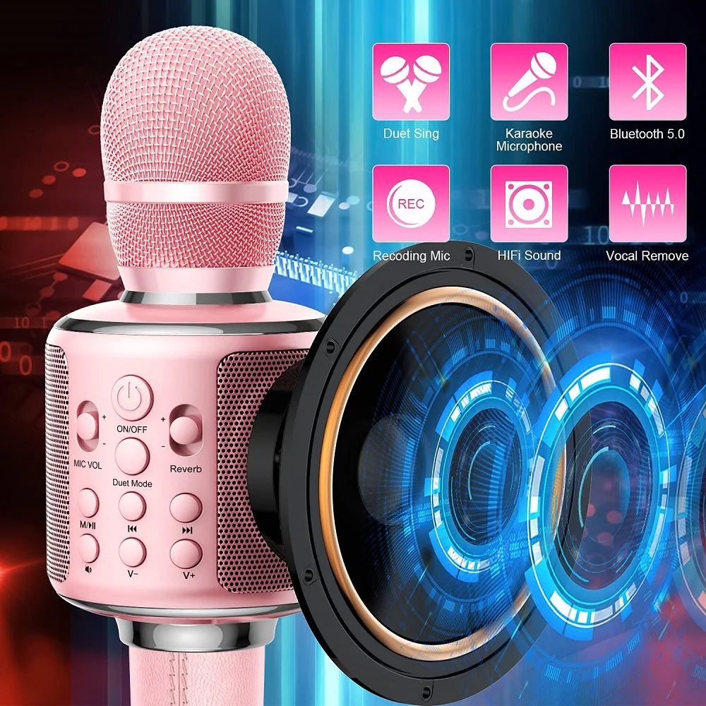 Karaoke Microphone Bluetooth Wireless Mic Portable Singing Machine with Duet Sing/Record/Play/Reverb Adult/Kid Gift for Home KTV