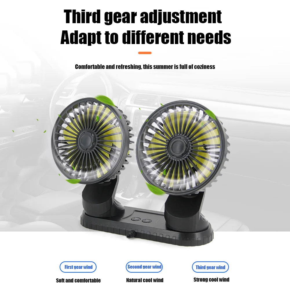 USB Powered Car Fan Multi-Angle Rotatable Dual Head 3-Speed Dashboard ABS Three Speeds Summer Cooling Fan Accessories