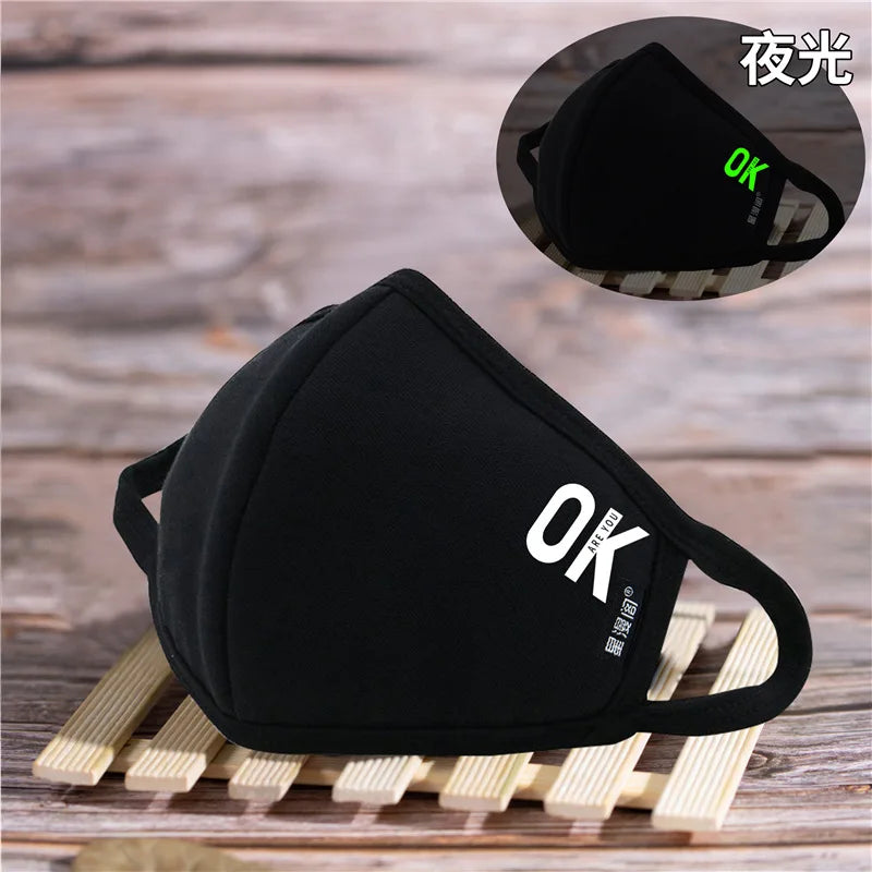 Luminous Funny Smile Expression Cotton Anti Dust Mouth Face Mask For Mouth Black Kpop Unisex Face Mouth Muffle Mask Fashion New