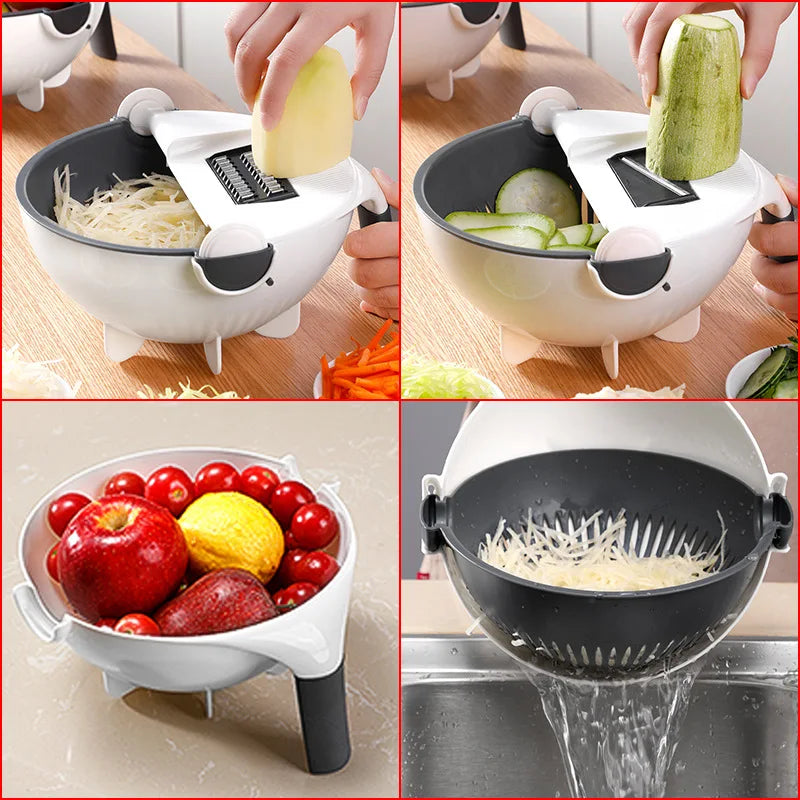 Multifunctional 2 In 1 Vegetable Slicer Cutter Chopper Fruit Strainer Basket Spiralizer Grater Food Peeler Mandoline Shredder