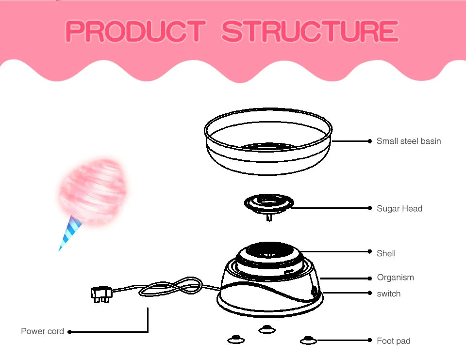 XEOLEO Candy Floss Machine Mini Electric DIY Sweet Cotton Candy Maker For Cotton Candy Sweet Floss Food Processors Machine Kids
