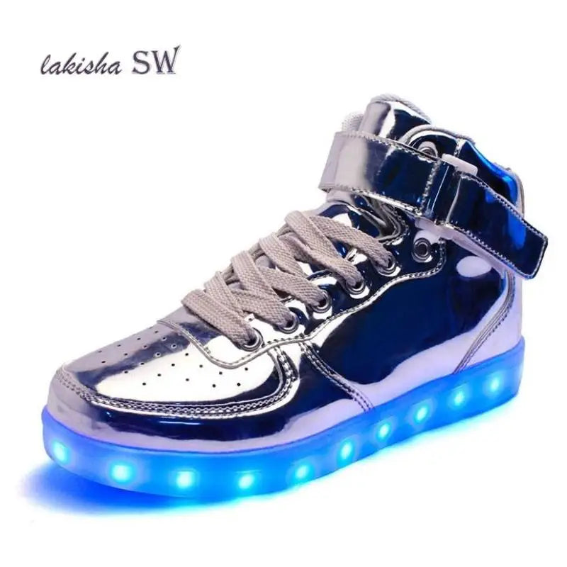 High quality Men LED shoes autumn winter glowing shoes for adults silver/gold fashion Lover casual shoes dropshipping