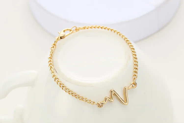 2018 New Fashion Simple Personality Bileklik Ecg Figure Lightning Bracelet Couple Heartbeat Frequency Bracelet Pulseras Mujer