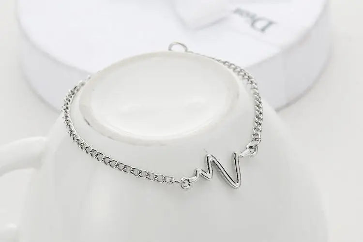 2018 New Fashion Simple Personality Bileklik Ecg Figure Lightning Bracelet Couple Heartbeat Frequency Bracelet Pulseras Mujer