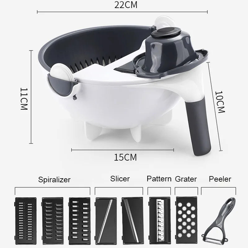 Multifunctional 2 In 1 Vegetable Slicer Cutter Chopper Fruit Strainer Basket Spiralizer Grater Food Peeler Mandoline Shredder