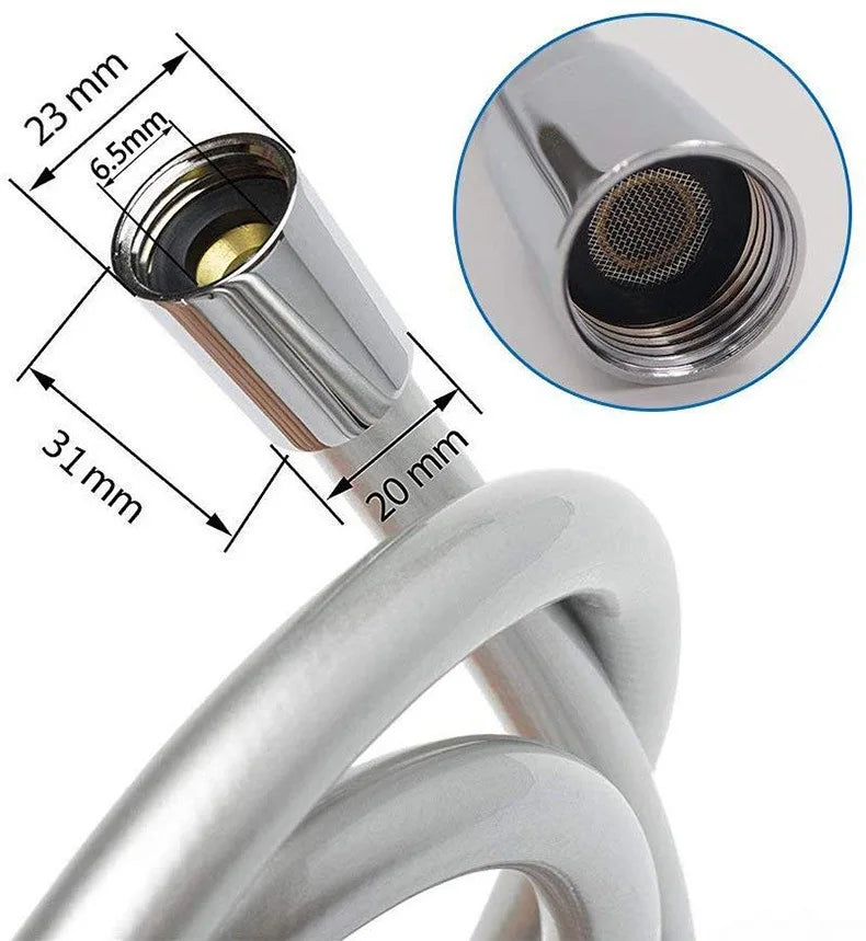 PVC High Pressure Silver & Black Smooth Shower Hose For Bath Handheld Head Flexible 360° rotation
