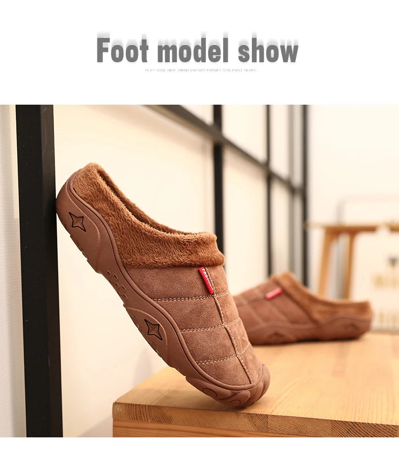 New Men Slippers Winter Bottom Soft Home Shoe Cotton Thick Slippers Indoor Slip-On Slides Comfortable Shoe Slippers Plus Size