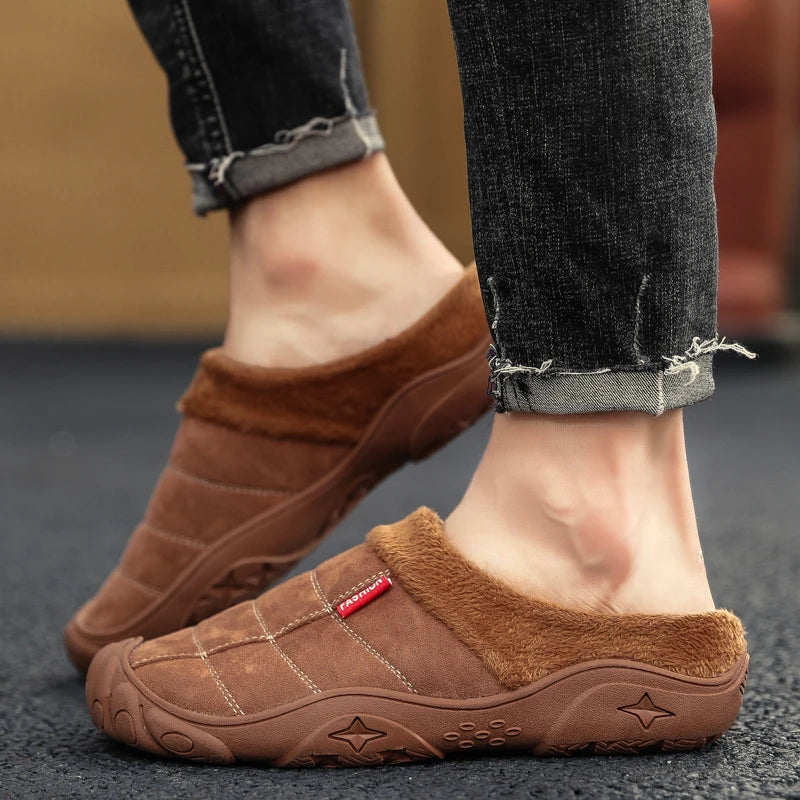 New Men Slippers Winter Bottom Soft Home Shoe Cotton Thick Slippers Indoor Slip-On Slides Comfortable Shoe Slippers Plus Size