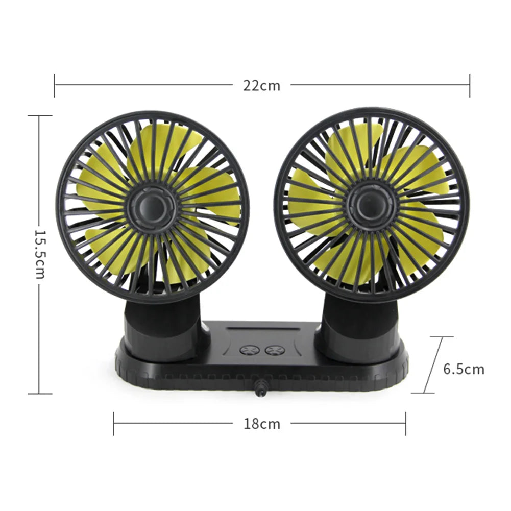 USB Powered Car Fan Multi-Angle Rotatable Dual Head 3-Speed Dashboard ABS Three Speeds Summer Cooling Fan Accessories