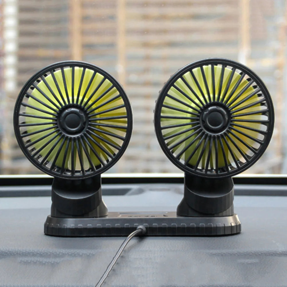 USB Powered Car Fan Multi-Angle Rotatable Dual Head 3-Speed Dashboard ABS Three Speeds Summer Cooling Fan Accessories