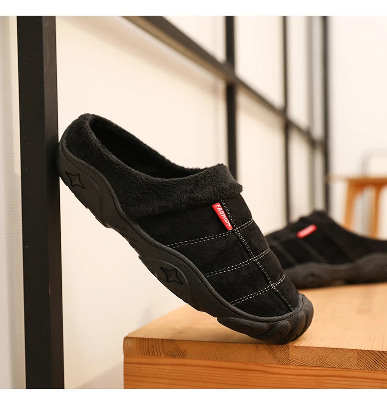 New Men Slippers Winter Bottom Soft Home Shoe Cotton Thick Slippers Indoor Slip-On Slides Comfortable Shoe Slippers Plus Size