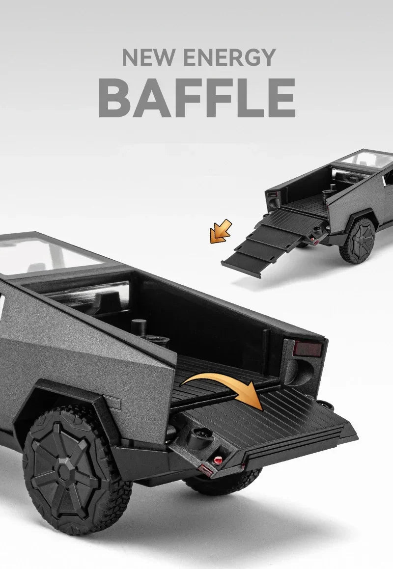 1/32 Teslas Cybertruck Pickup Alloy Car Model Diecast Metal Off-road Vehicles Truck Car Model Sound and Light Childrens Toy Gift