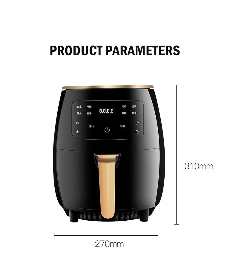New Air Fryer Household Iarge Capacity French Fries Machine Multifunctional Electric Fryer 6L 1200W