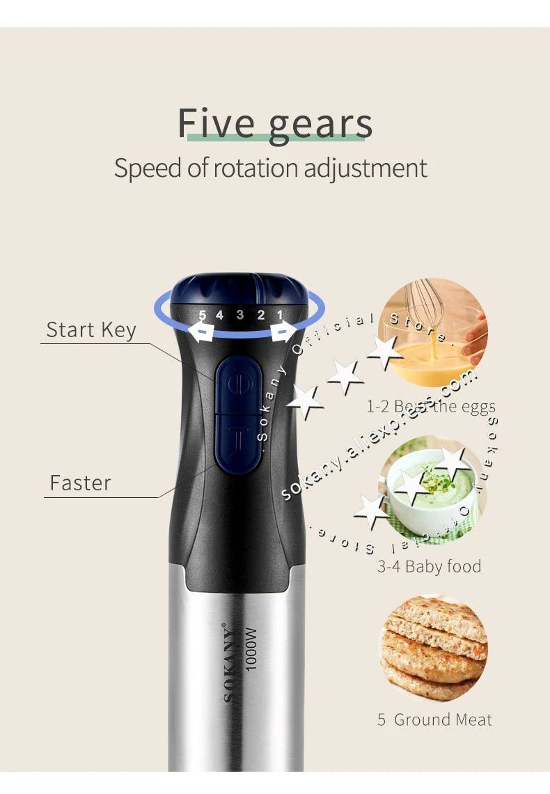 Sokany Powerful 4 in 1 Stick Hand Blender Set Stainless Steel Immersion Chopper Beaker Electric Whisk For Kitchen Baby Food