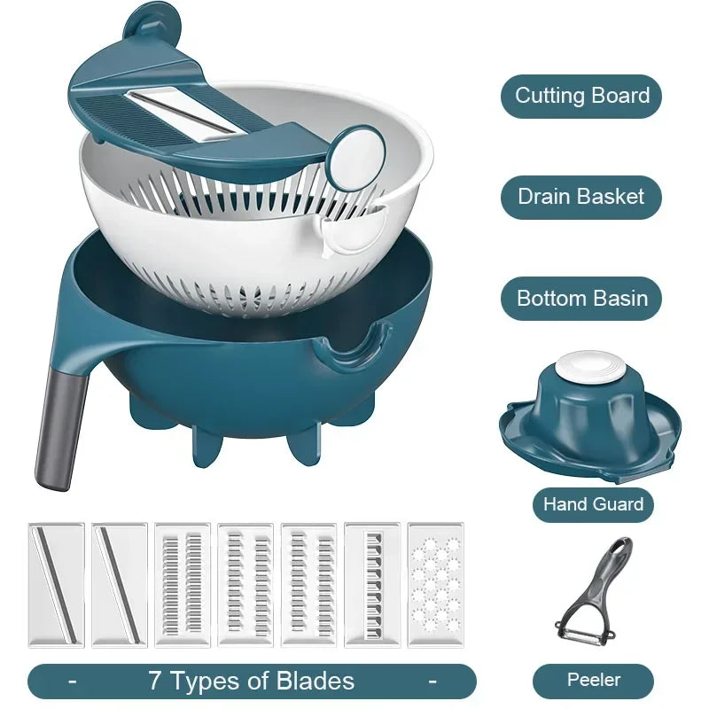 Multifunctional 2 In 1 Vegetable Slicer Cutter Chopper Fruit Strainer Basket Spiralizer Grater Food Peeler Mandoline Shredder