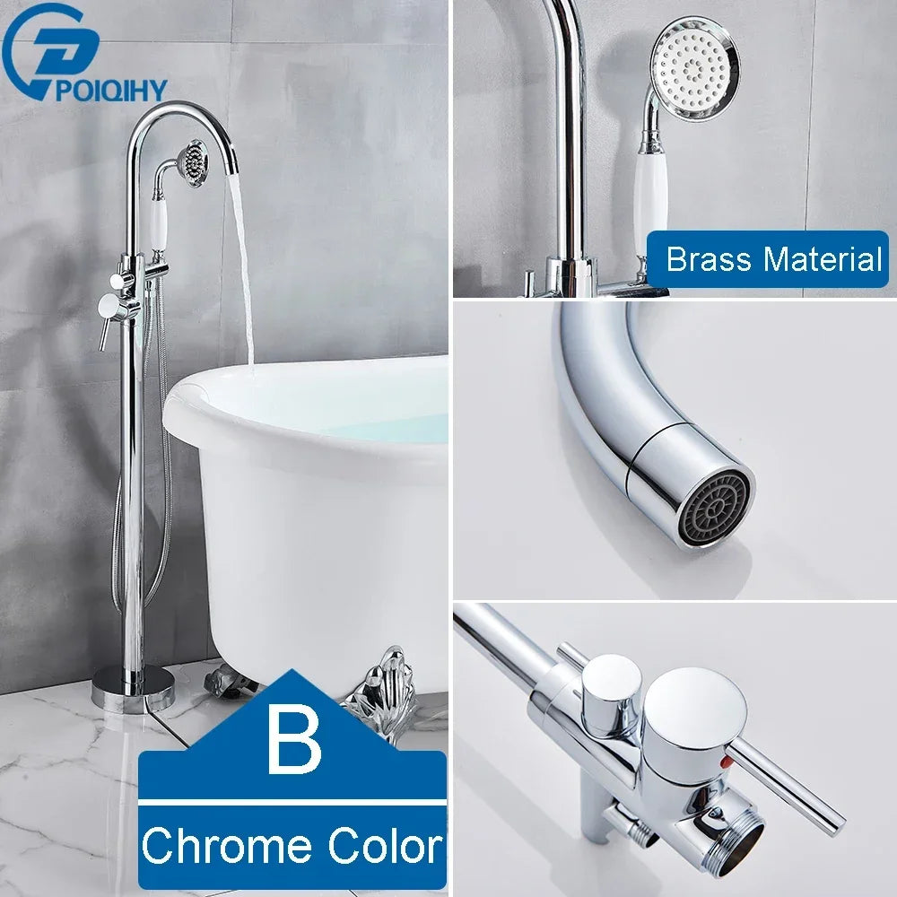 Chrome White Floor Mounted Bathtub Faucet Bathroom Freestanding Bath Tub Shower Set Swivel Spout Clawfoot Mixer