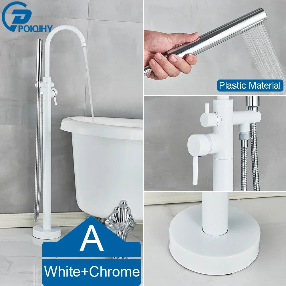 Chrome White Floor Mounted Bathtub Faucet Bathroom Freestanding Bath Tub Shower Set Swivel Spout Clawfoot Mixer