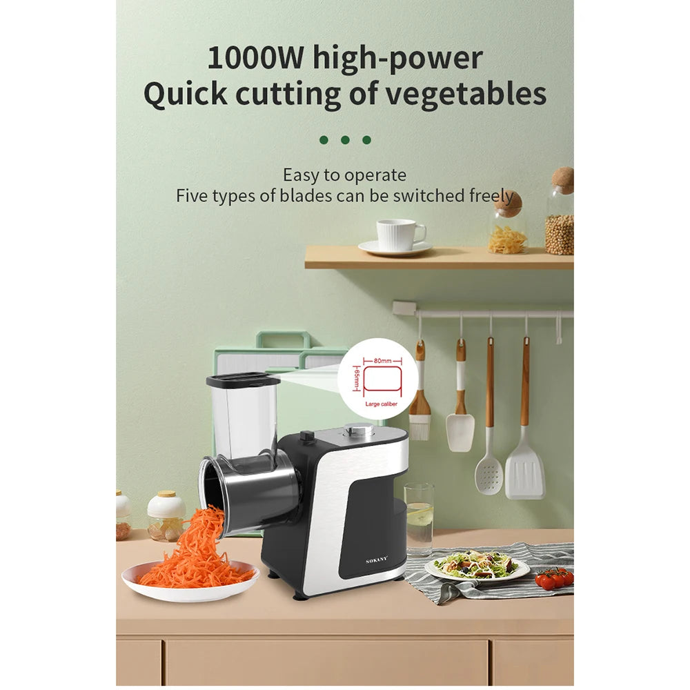 1000W Electric Vegertable Chopper Cutter 5 In 1 Stainless Steel Food Processors Kitchen Mixer Multifunctional Potato Slicer 220V