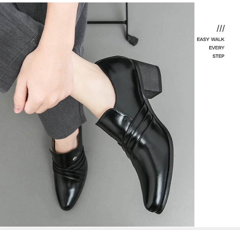 New Business Formal Oxford Shoes for Men Casual Wedding Office Party High Heels Shoes Classic Men Shoes PU Leather Dress Shoes