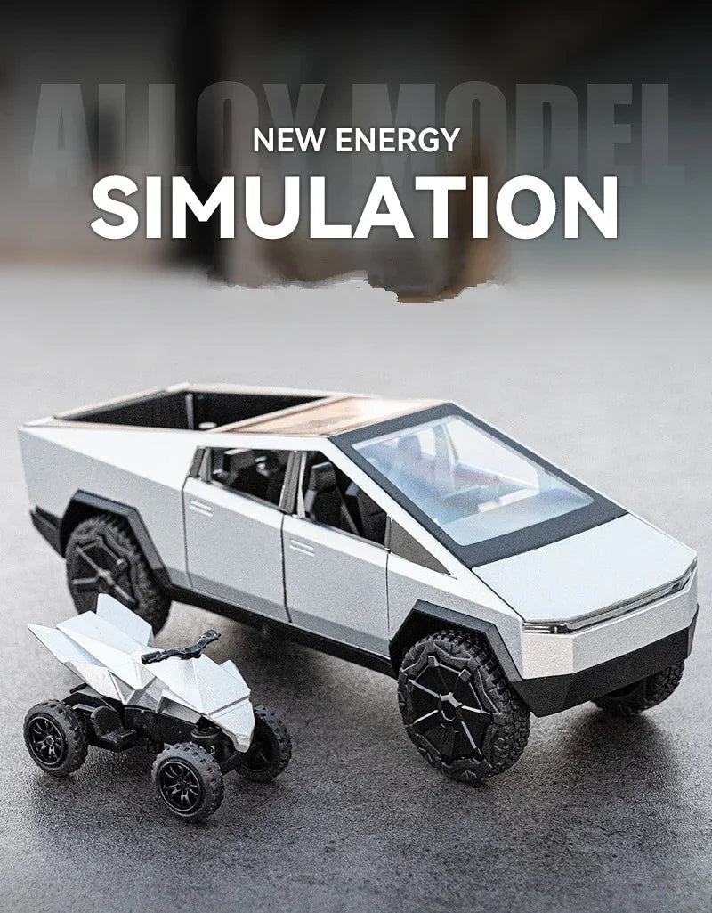 1/32 Teslas Cybertruck Pickup Alloy Car Model Diecast Metal Off-road Vehicles Truck Car Model Sound and Light Childrens Toy Gift