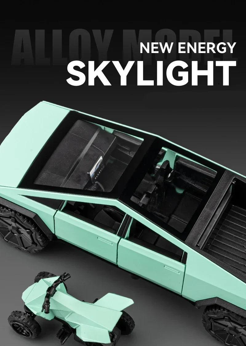 1/32 Teslas Cybertruck Pickup Alloy Car Model Diecast Metal Off-road Vehicles Truck Car Model Sound and Light Childrens Toy Gift