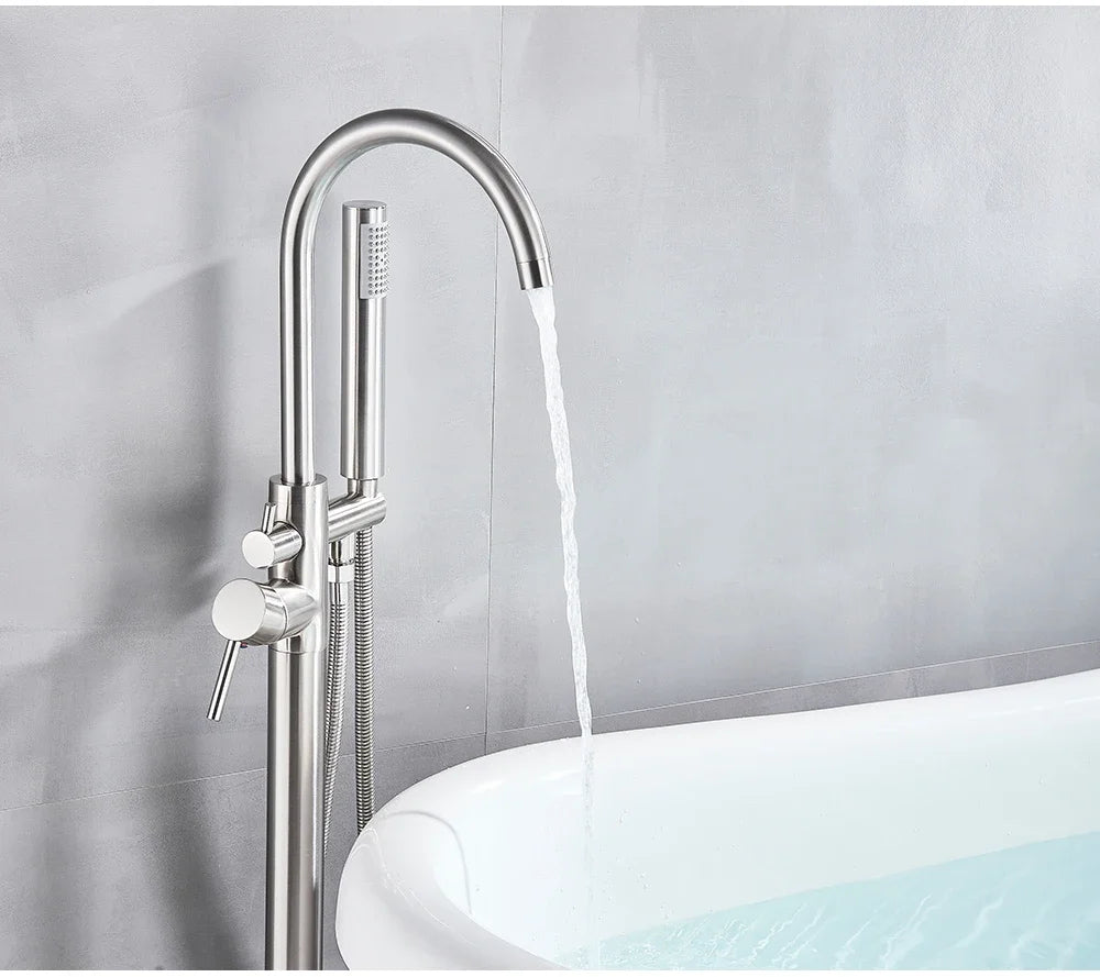 Chrome White Floor Mounted Bathtub Faucet Bathroom Freestanding Bath Tub Shower Set Swivel Spout Clawfoot Mixer