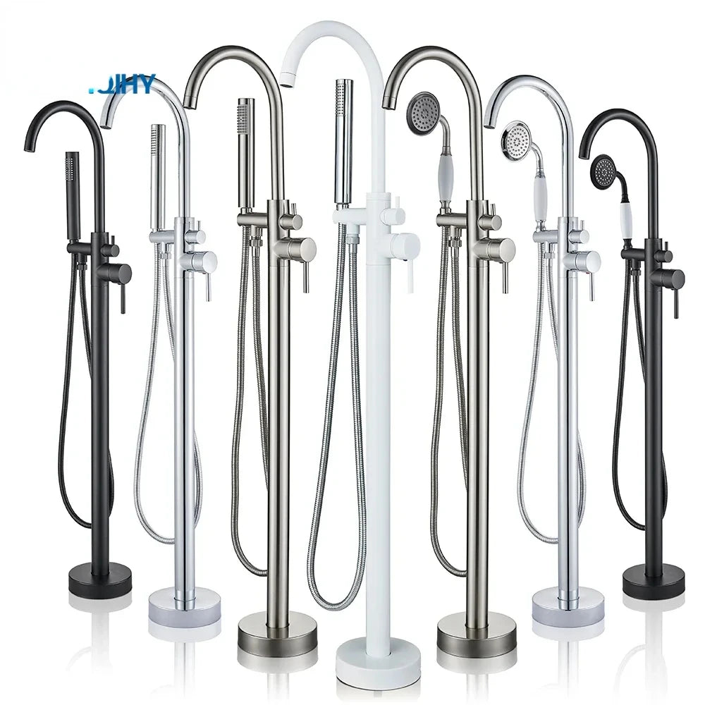 Chrome White Floor Mounted Bathtub Faucet Bathroom Freestanding Bath Tub Shower Set Swivel Spout Clawfoot Mixer