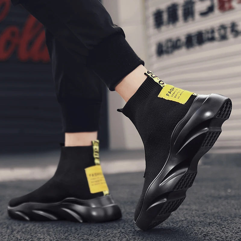 Men Vulcanized Shoes High Top Casual Sports Shoes Breathable Jogging Shoes Platform Sneakers Socks Ankle Boots Chaussure Homme