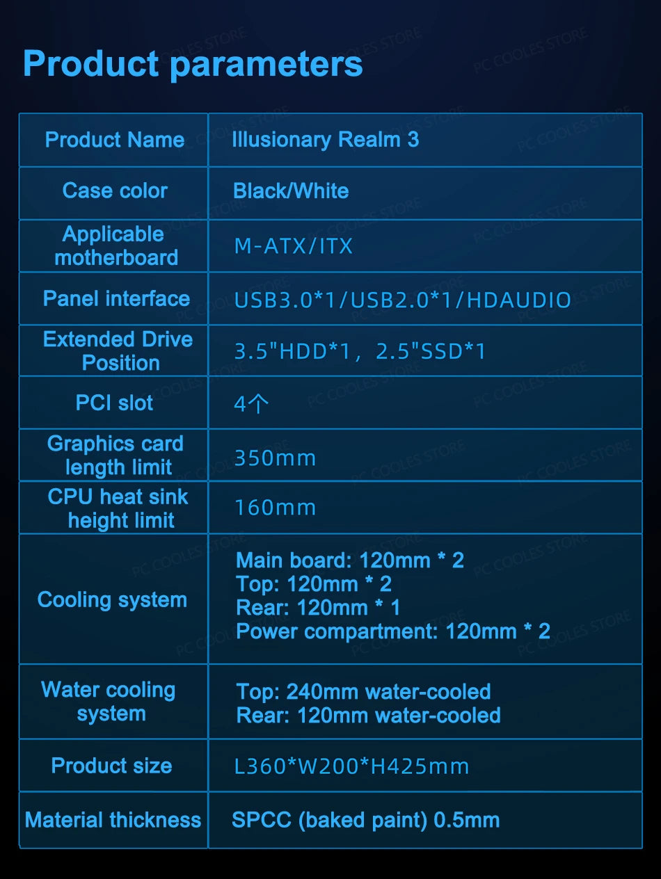 Power Train Illusionary Realm 3 M-ATX Desktop Case Support 350mm GPU 240 Water Cooler Side Transparent Computer Chassis
