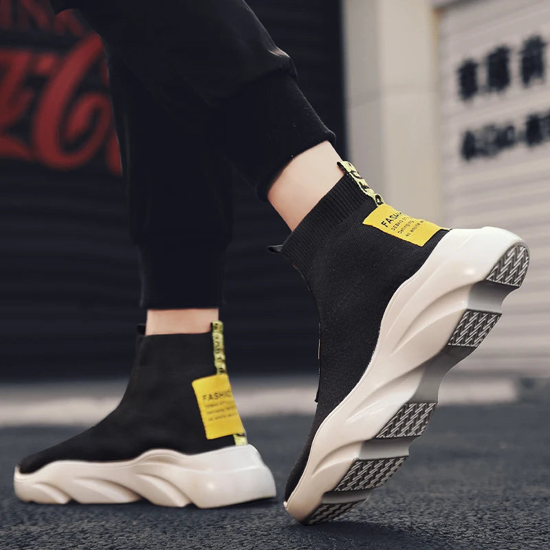 Men Vulcanized Shoes High Top Casual Sports Shoes Breathable Jogging Shoes Platform Sneakers Socks Ankle Boots Chaussure Homme