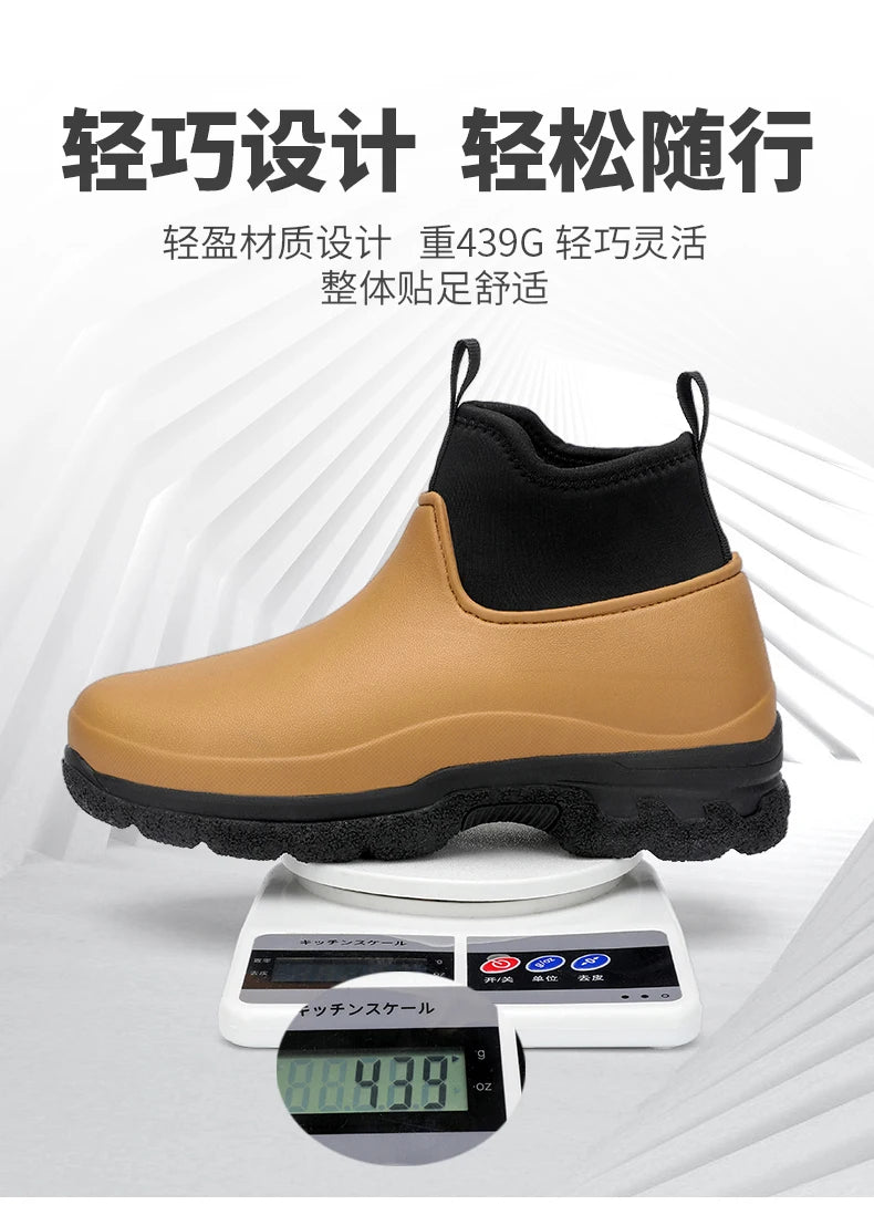 New Outdoor Fashion Versatile Wear resistant and Oil resistant Short Rain Boots for Men's Waterproof and Anti slip Kitchen Shoes