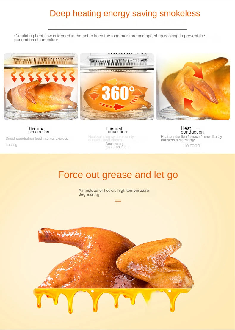 Household Oil-free Air fryer 12L smart visual glass lightwave oven multi-function electric fryer oven air oven