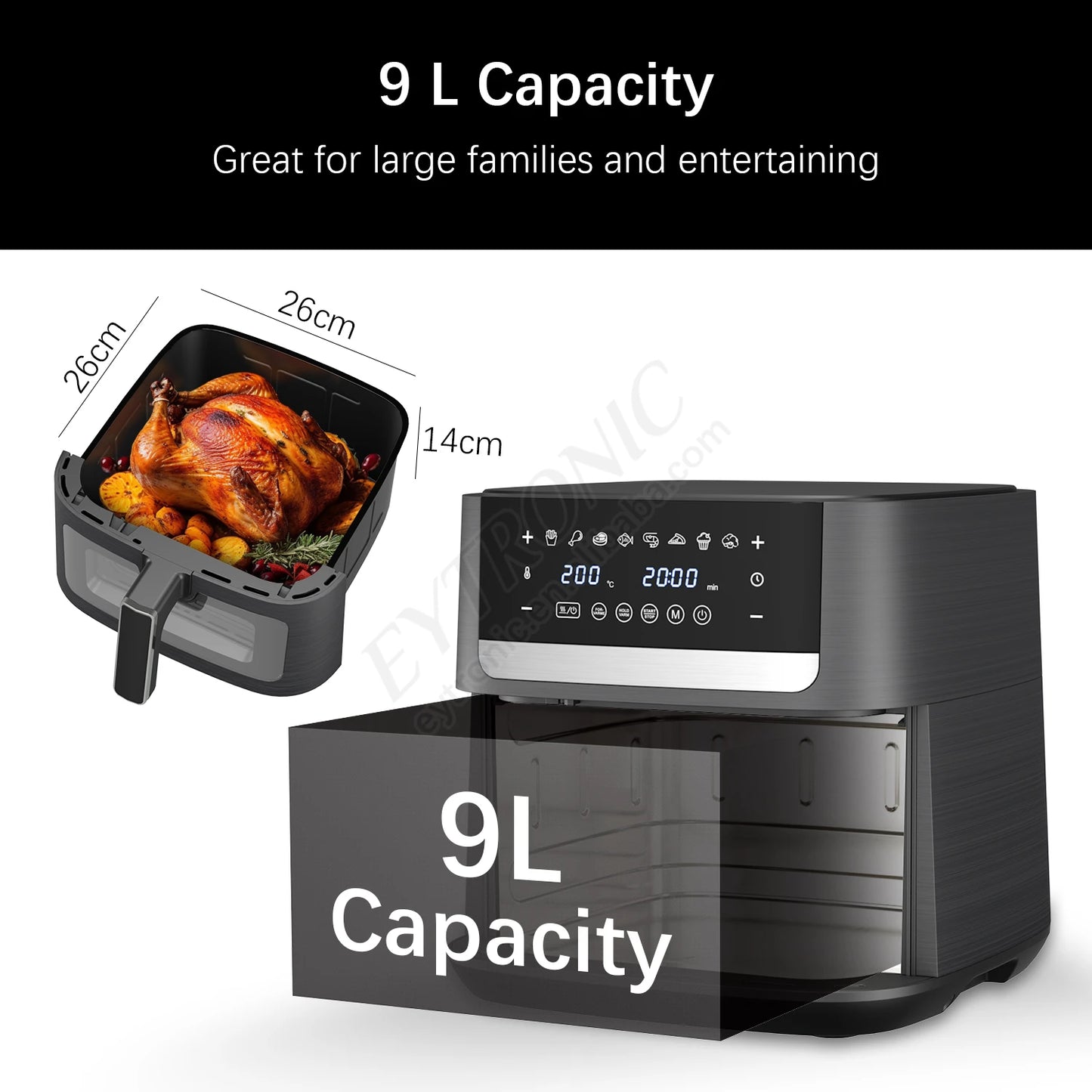 Smart Digital Control Air Fryer Oven Large Capacity without Oil 9L Multi-function Electric Air Fryer