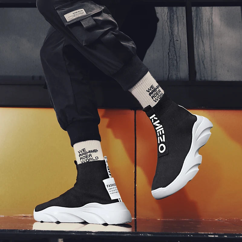 Men Vulcanized Shoes High Top Casual Sports Shoes Breathable Jogging Shoes Platform Sneakers Socks Ankle Boots Chaussure Homme