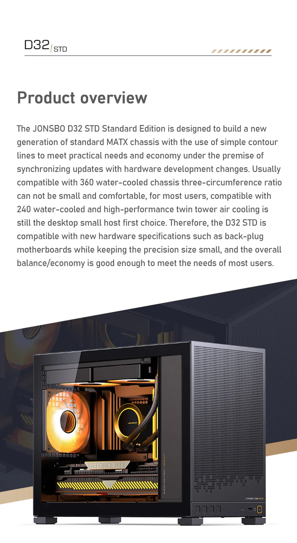 Jonsbo D32 STD/PRO MINI Desktop Case MINI-ITX MATX PC Case Support ATX/SFX Power Supply 240Water Cooling Computer Office Chassis
