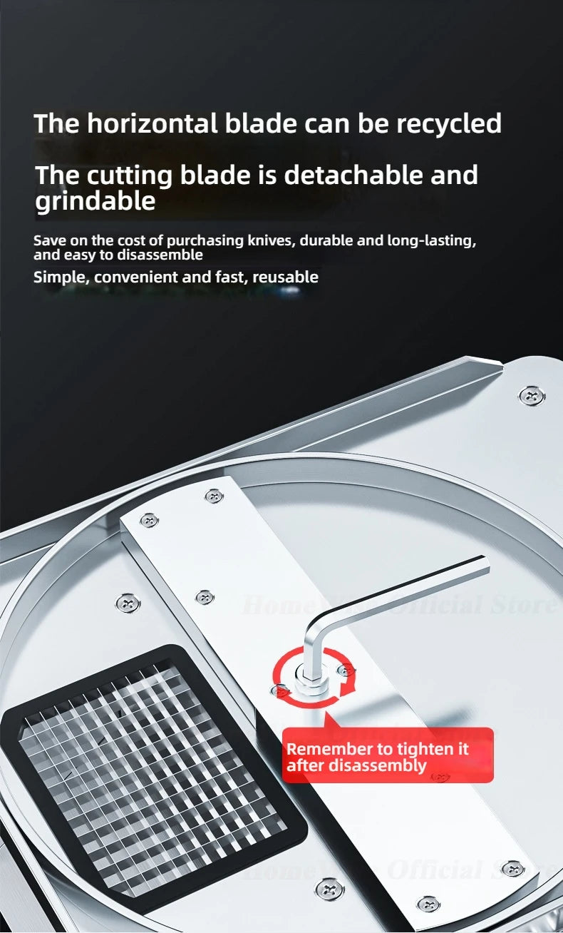 HomeWise Commercial Electric Vegetable Cube Cutting Machine Fruit Slicer Cutting Strip Dice Food Processor With 5 Blades