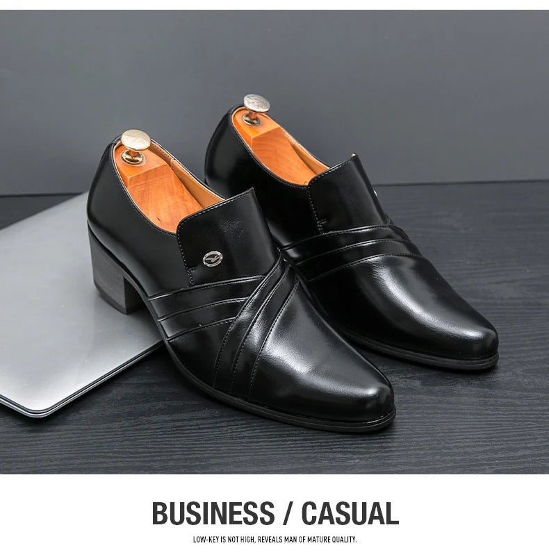 New Business Formal Oxford Shoes for Men Casual Wedding Office Party High Heels Shoes Classic Men Shoes PU Leather Dress Shoes
