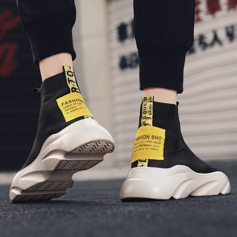 Men Vulcanized Shoes High Top Casual Sports Shoes Breathable Jogging Shoes Platform Sneakers Socks Ankle Boots Chaussure Homme
