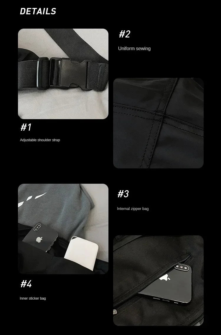 Crossbody Bags Men Solid Color Large Capacity Hobos Unisex Harajuku Japanese Style Nylon Waterproof Travel Shoulder Zipper Purse