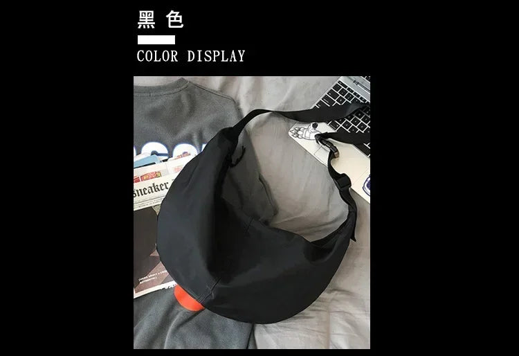 Crossbody Bags Men Solid Color Large Capacity Hobos Unisex Harajuku Japanese Style Nylon Waterproof Travel Shoulder Zipper Purse