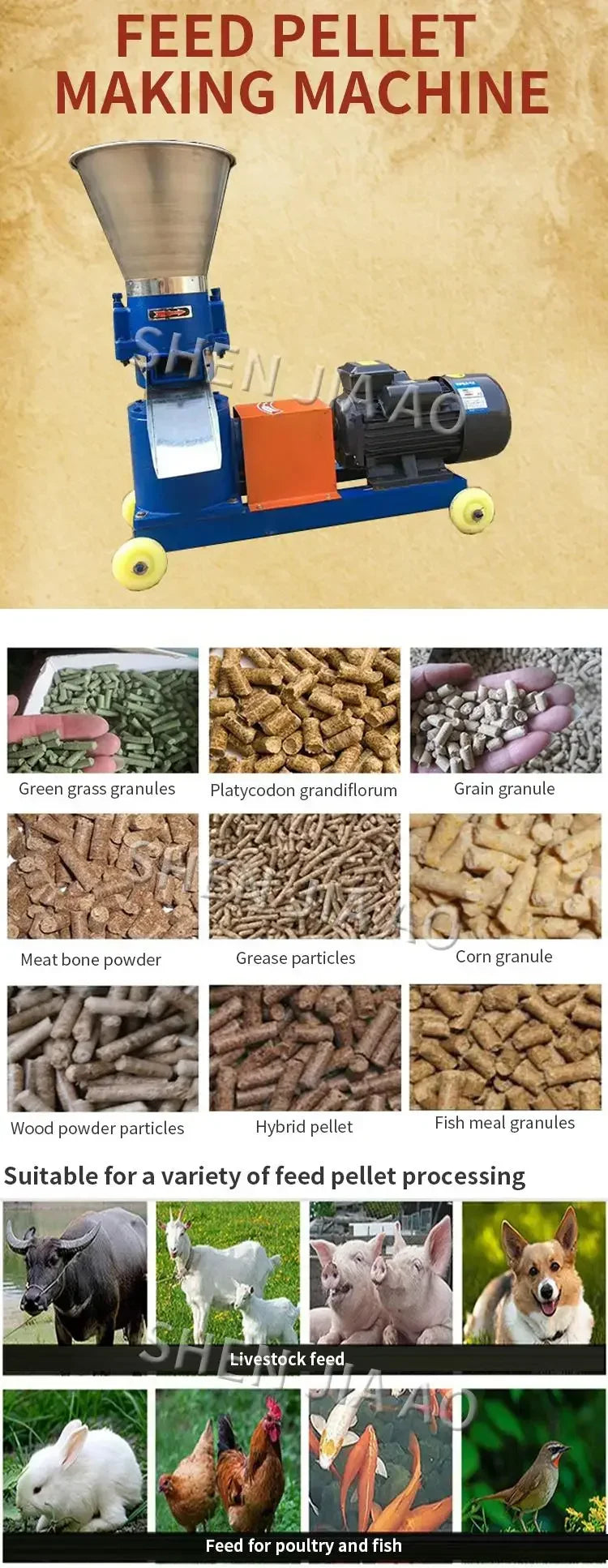 Pellet Machine Feed Granulator 60-100kg/H Wet and Dry Feed Food Pellet Making Machine Animal Farming Feed Processor 220V/380V