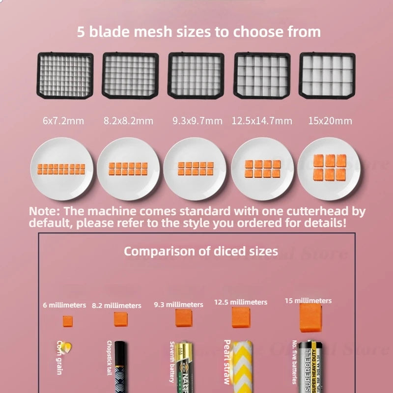 HomeWise Commercial Electric Vegetable Cube Cutting Machine Fruit Slicer Cutting Strip Dice Food Processor With 5 Blades