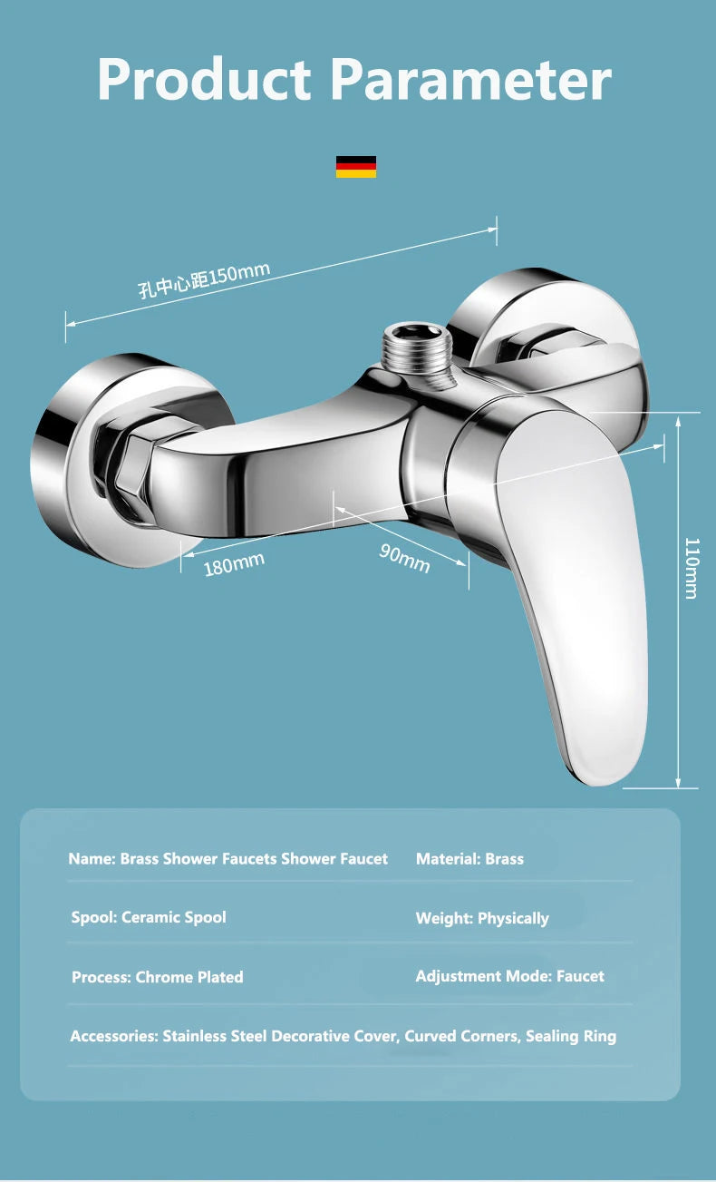 150MM Rainfall Thermostat Bathroom Shower Faucet Set Handheld Booster Showerhead Wall Mounted Brass Bath Hot & Cold Mixer Taps