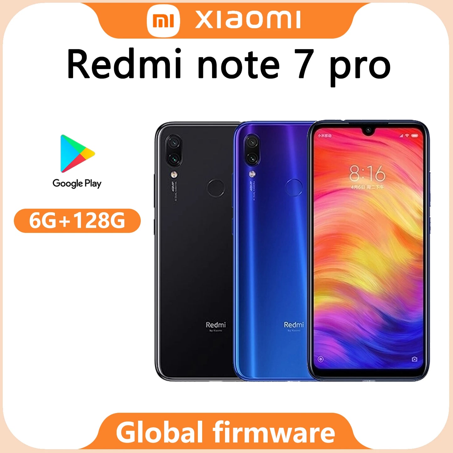 Smartphone Global firmware Xiaomi Redmi Note 7 Pro 6G 128G Message free adapter EU.UK. US, AU used phone