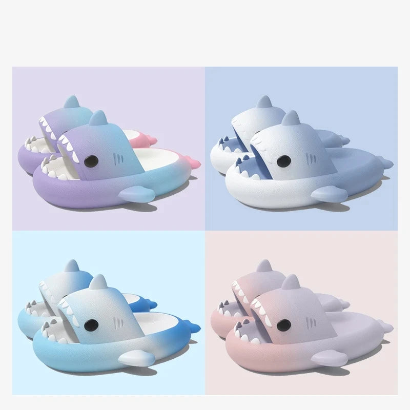 2024 Cute Summer EVA Gradient Shark Slippers Kids Candy Color Soft Indoor Sandals Women Men Fashion Outdoor Thick Sole Slides