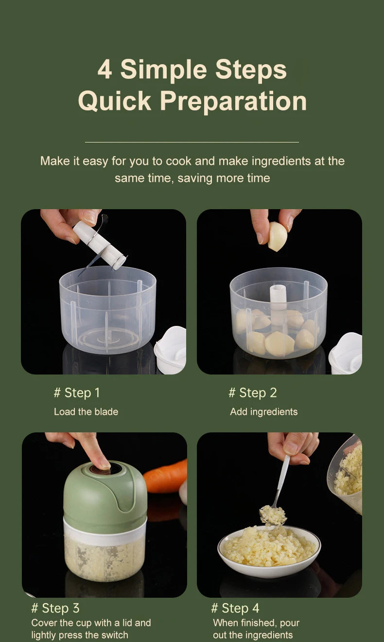 100/250ml Electric Garlic Masher Machine Mini USB charging Food Processor for Nuts Vegetable BlackPepper Chili Kitchen Tools